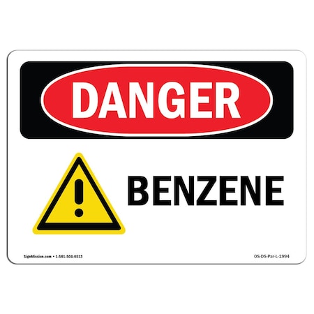 Signmission Safety Sign, OSHA Danger, 5" Height, 7" Width, Benzene, Landscape OS-DS-D-57-L-1994